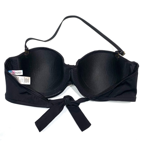 Tie-back Bandeau Bikini Bathing Suit Top with Removable Neck Strap - Black - Picture 2 of 9